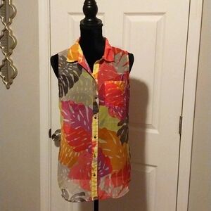 Liz Claiborne Tropical sleeveless semi sheer top